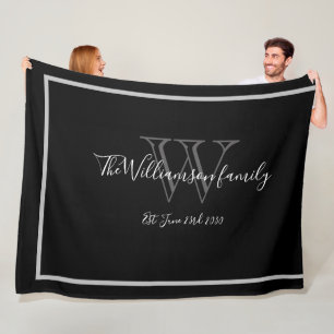 Elegant Monogram Namn-skript Chic Bröllop Keepsak Fleecefilt