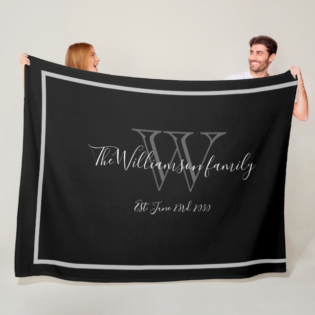 Elegant Monogram Namn-skript Chic Bröllop Keepsak Fleecefilt (På plats)