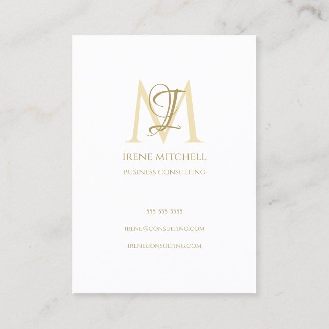 Elegant Monogram Namn White Guld Visitkort (Baksida)