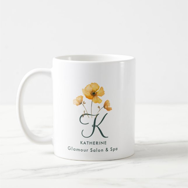 Elegant Monogram Namnteckning Garden Glamor Salon Kaffemugg (Vänster)