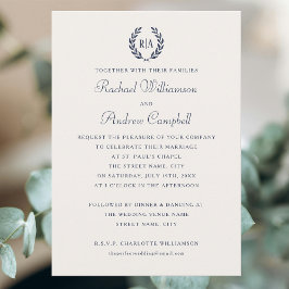 Elegant Monogram Navy Blue Bröllop Inbjudningar