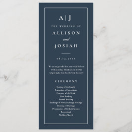 Elegant Monogram Navy Blue Bröllop Program