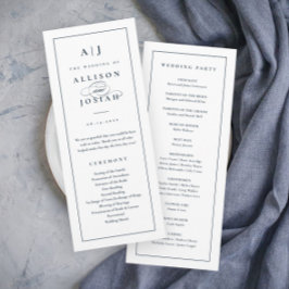 Elegant Monogram Navy Blue Bröllop Program