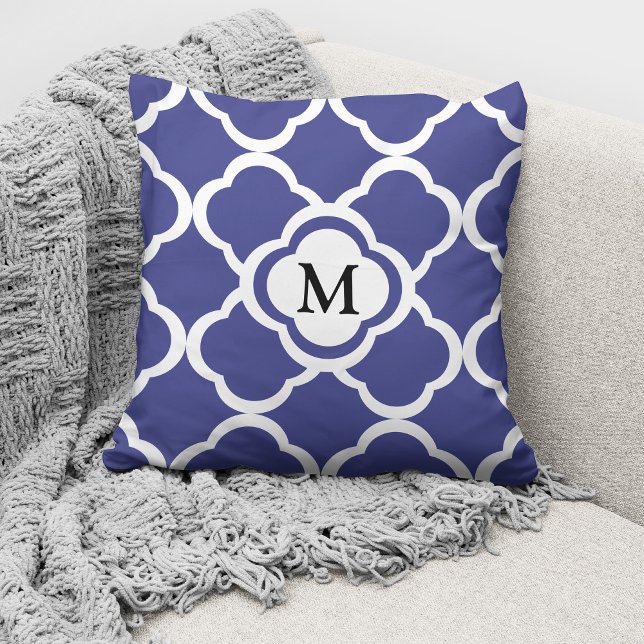 Elegant Monogram Navy Blue Mönster Kudde (Skapare uppladdad)