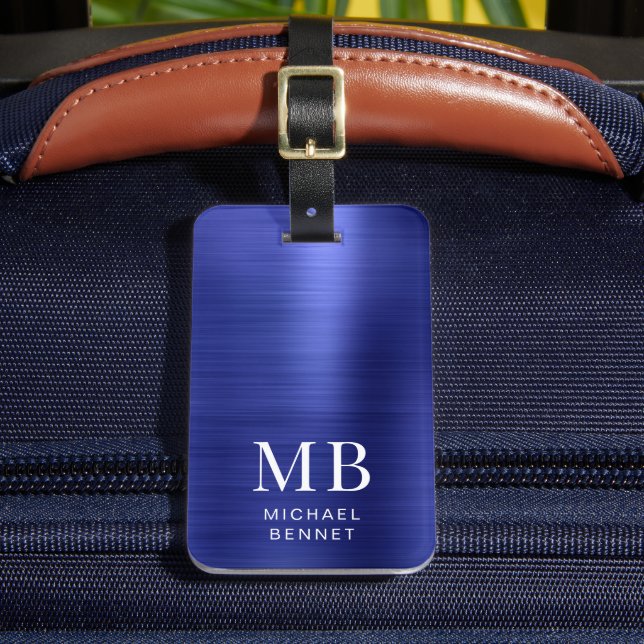 Elegant Monogram Navyblå  Bagagebricka (Framsida Insitu 2)