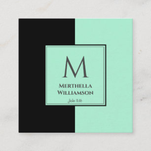 Elegant MONOGRAM Neo Mint Black Fyrkantigt Visitkort