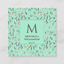 Elegant MONOGRAM Neo Mint-Blommigt Fyrkantigt Visitkort