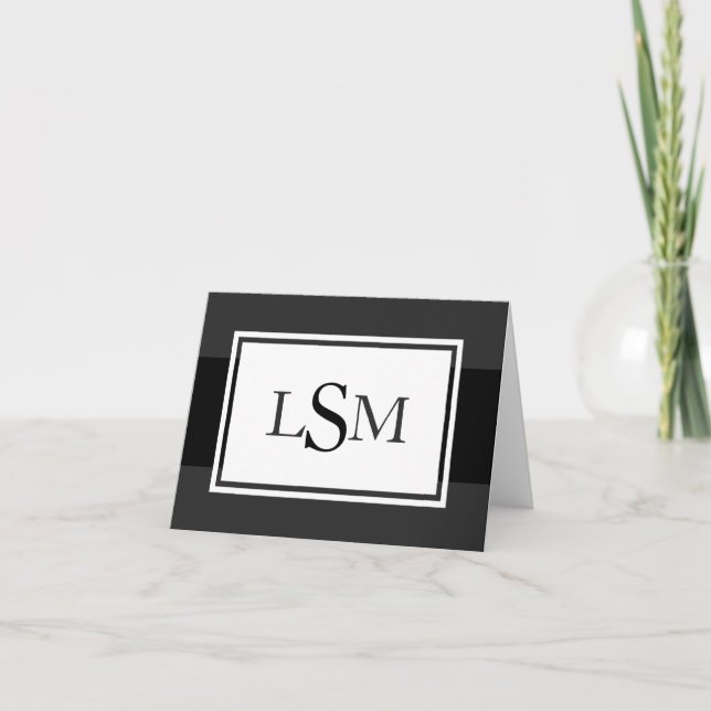 Elegant Monogram Notecards in Black and White Anteckningskort (Framsida)