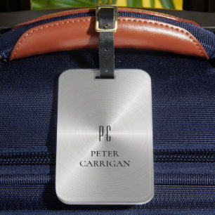 Elegant Monogram Novelty Silver Metallic Bagagebricka