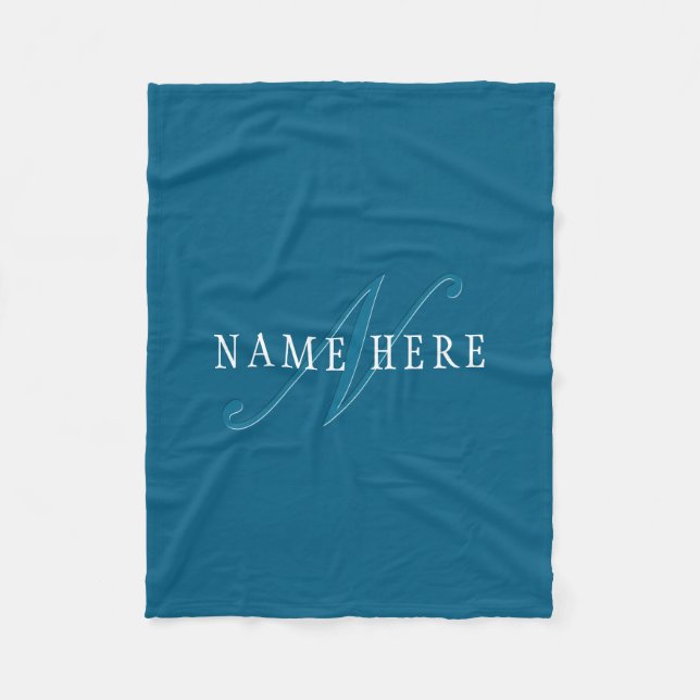 Elegant monogram | Oceanblå Fleecefilt (Framsidan)