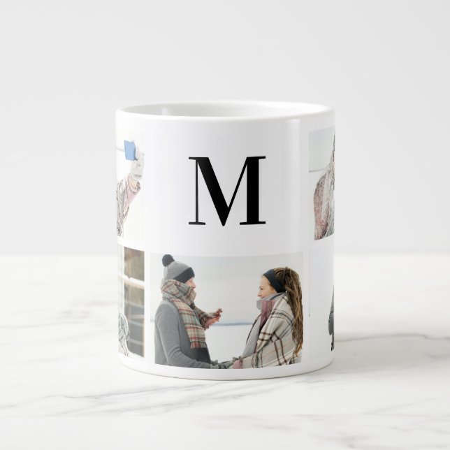Elegant Monogram och 5 Photo Personlig mugg  Jumbo Mugg (Framsidan)