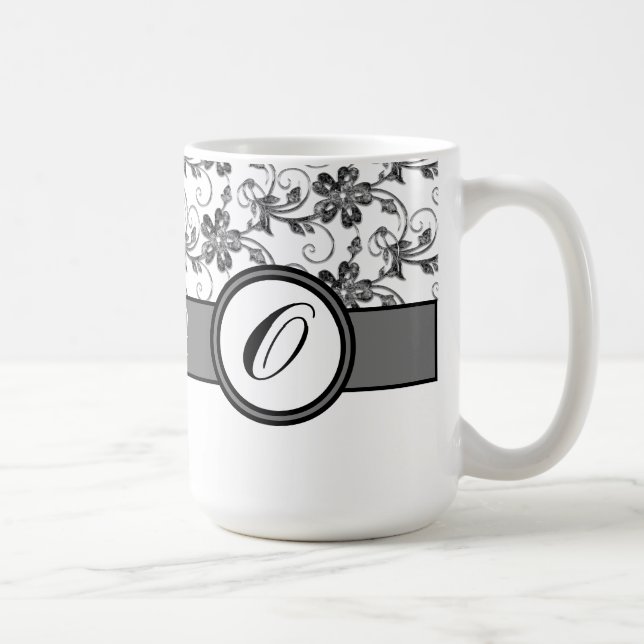 Elegant Monogram och Blommönster Kaffemugg (Höger)