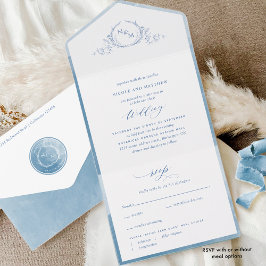 Elegant Monogram och Blue Watercolor Bröllop
