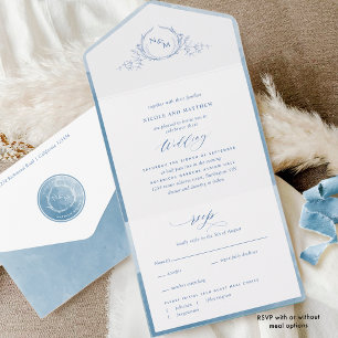 Elegant Monogram och Blue Watercolor Bröllop