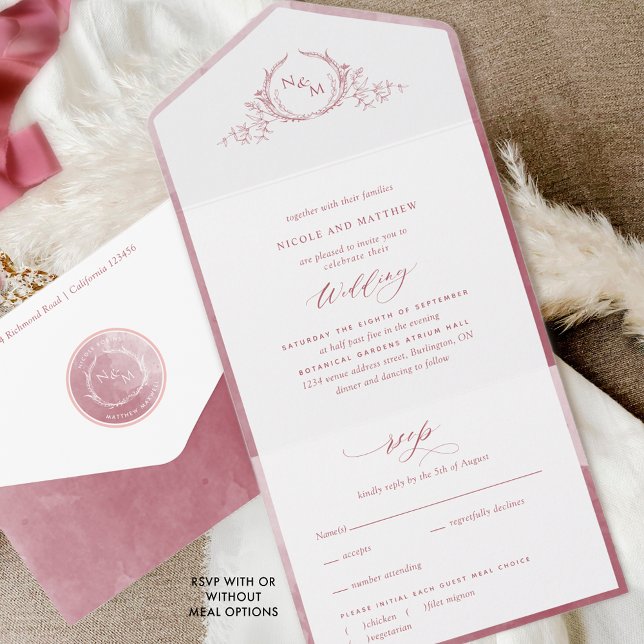 Elegant Monogram och Burgundy Watercolor Bröllop (Skapare uppladdad)