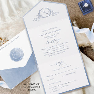 Elegant Monogram och Dusty Blue Watercolor Bröllop