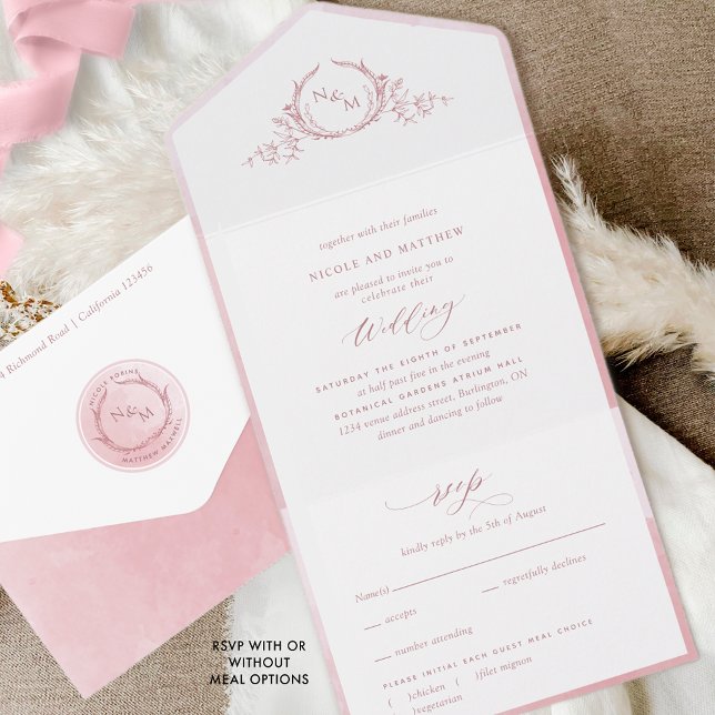Elegant Monogram och Dusty Ro Watercolor Bröllop (Skapare uppladdad)