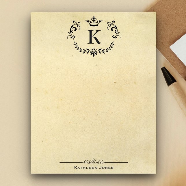 Elegant monogram och namn | Anpassat vintagepapper Anteckningsblock (Skapare uppladdad)