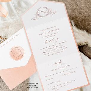 Elegant Monogram och persikofärgad vattenfärg Bröl