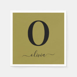 Elegant monogram och personligt namn i guld och sv pappersservett