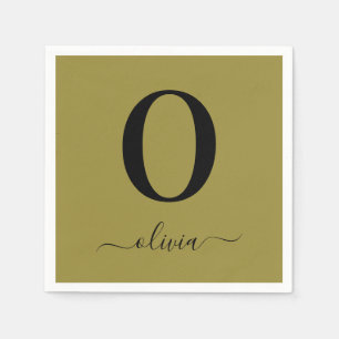Elegant monogram och personligt namn i guld och sv pappersservett