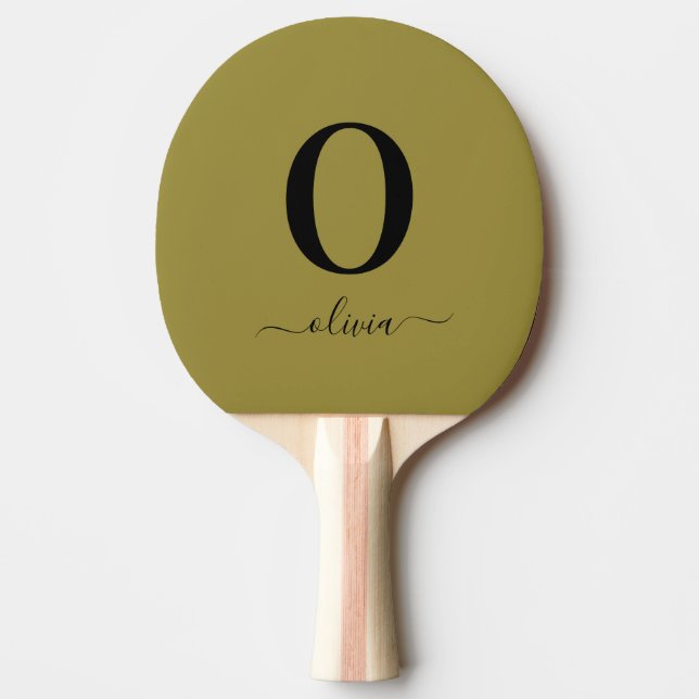 Elegant monogram och personligt namn i guld och sv pingisracket (Framsidan)