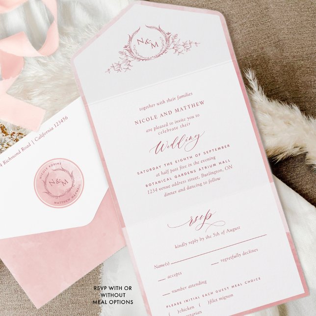 Elegant Monogram och  Rosa Watercolor Bröllop (Skapare uppladdad)
