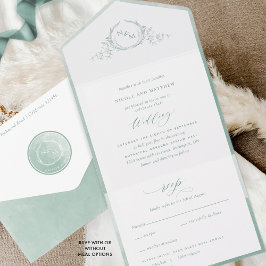 Elegant Monogram och Sage Grönt Watercolor Bröllop