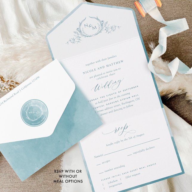 Elegant Monogram och Sea Glass Watercolor Bröllop (Skapare uppladdad)