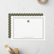 Elegant monogram olivgrön tvåkantrad dekorerad med