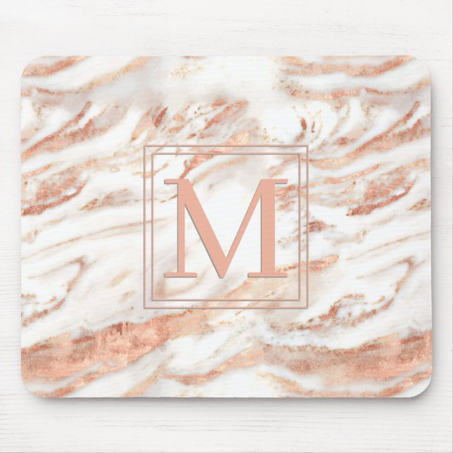 Elegant Monogram om Chic Copper Ro Guld Marble Musmatta (Framsidan)
