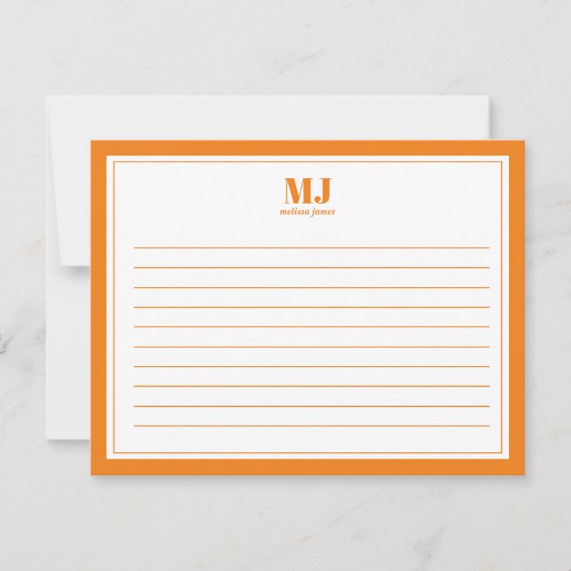 Elegant Monogram Orange Gräns Minimalist Anteckningskort (Framsida)