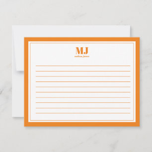 Elegant Monogram Orange Gräns Minimalist Anteckningskort