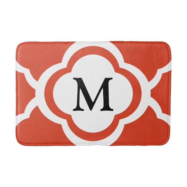 Elegant Monogram Orange Quatrefoil Mönster Badrumsmatta (Framsidan)