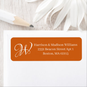 Elegant Monogram orange spice Returadress Etikett