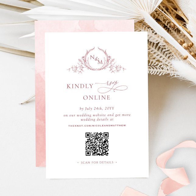Elegant Monogram  OSA  Online QR-kod för Rosa Tilläggskort (Skapare uppladdad)