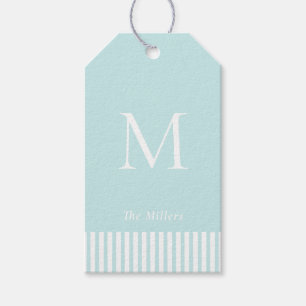 Elegant monogram på akvamarin presentetikett