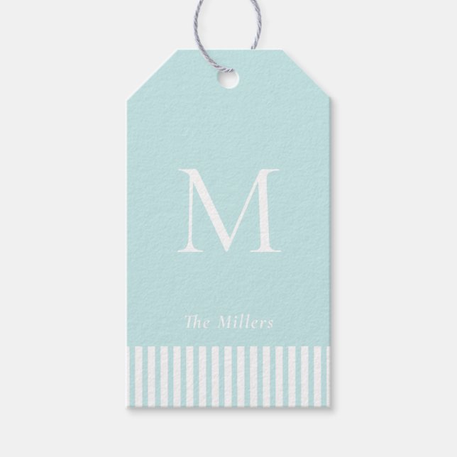 Elegant monogram på akvamarin presentetikett (Framsidan)