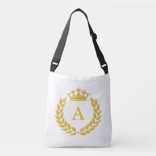 Elegant monogram på gyllene krona & lager på vit axelväska