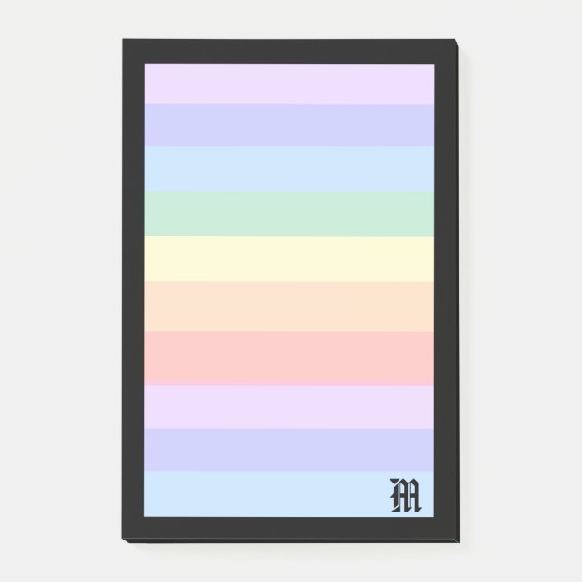 Elegant Monogram på Pastel Rainbow & Black Ram Post-it Block (Framsida)