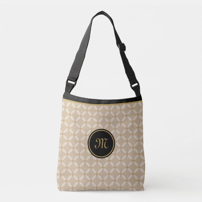 Elegant monogram på svart, beige och guld axelväska (Framsida)