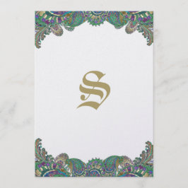 Elegant Monogram Paisley Påfågel Färger Bröllop Meny