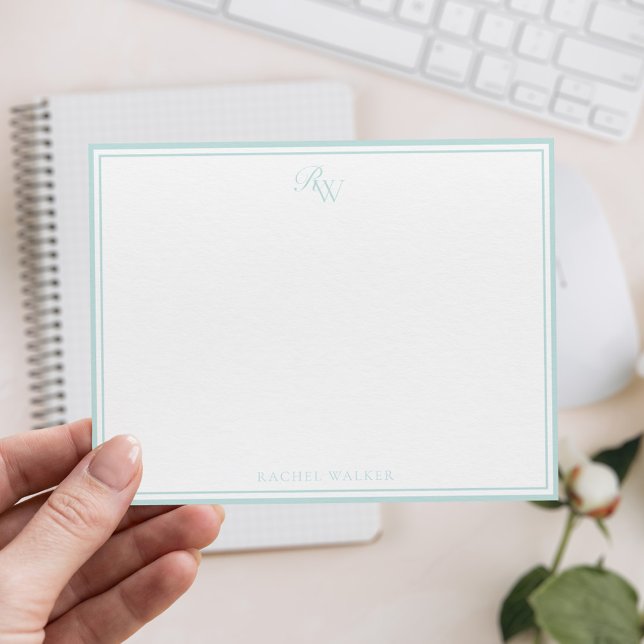 Elegant Monogram Pale Blue Two Border Anteckningskort (Skapare uppladdad)