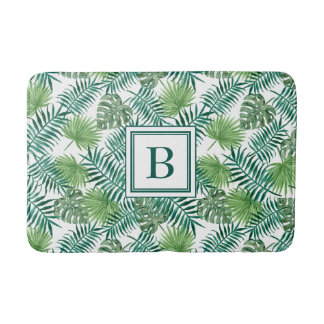 Elegant monogram palmbladsmönster badrumsmatta