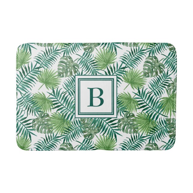Elegant monogram palmbladsmönster badrumsmatta (Framsidan)