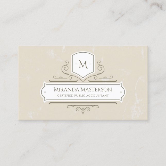 Elegant Monogram Parchment Logotyp Public Accounta Visitkort (Framsida)