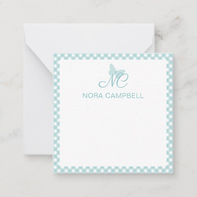Elegant Monogram Pastel Turcos Personlig Anteckningskort (Framsida)