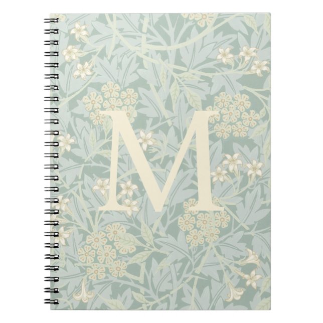 Elegant monogram pastellgrön jasminblomma anteckningsbok (Framsidan)