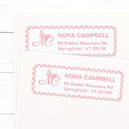 Elegant Monogram Peach Rosa Gingham Returadress Etikett