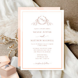 Elegant Monogram Peach Watercolor Bröllop Inbjudningar